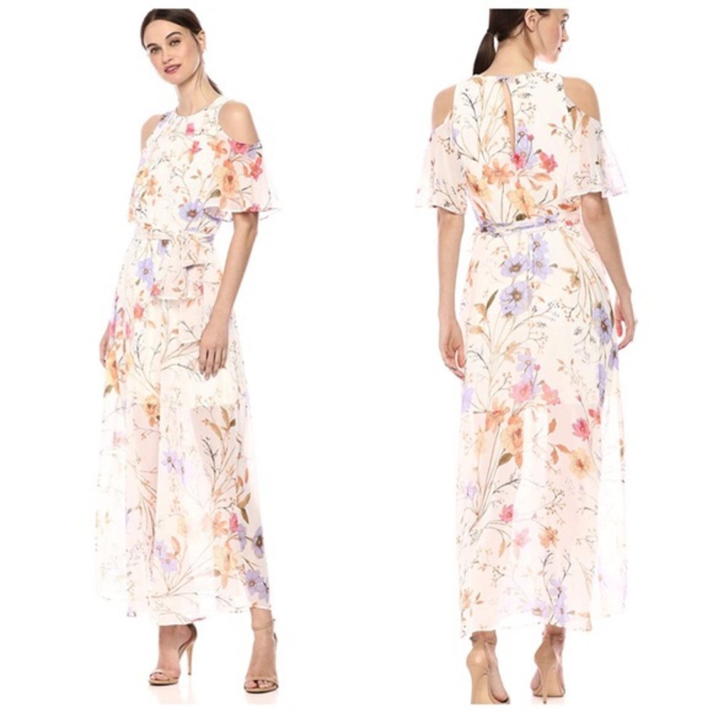 Calvin Klein Floral Cold Shoulder Maxi Chiffon - Picture 6 of 6